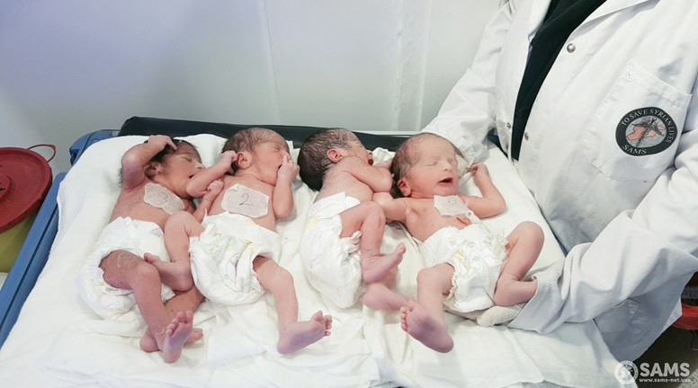ولادة توأم رباعي في مشفى الأمومة المدعوم من سامز بمدينة ادلب