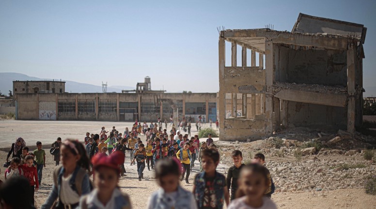 First day back at their half-destroyed school in northwest Syria